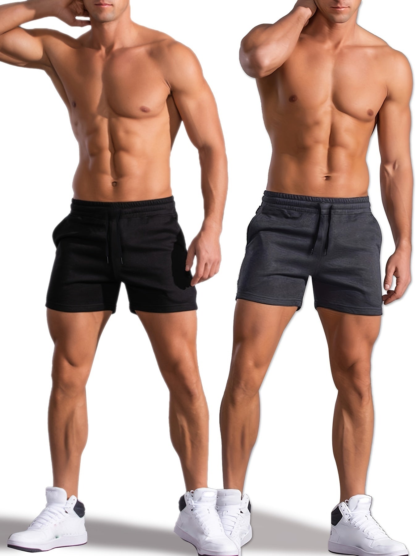 2pcs, Premium Men's Solid Color Elastic Waist Drawstring Shorts with Pockets - Comfortable, Breathable, Quick-Drying, Casual Lounge Shorts for Running, Workout, Gym, Outdoor Activities - Soft, Lightweight, Relaxed Fit, Easy C
