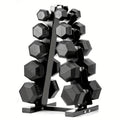Juego de mancuernas hexagonales resistentes de 150 lb (incluye soporte)