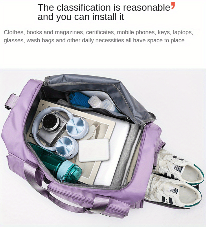[Gran capacidad | Seco para ropa mojada] Bolsa gran capacidad con separación para ropa mojada mujer | Bolsa de viaje informal para estudiantes de corta distancia para hombres con compartimento para zapatos