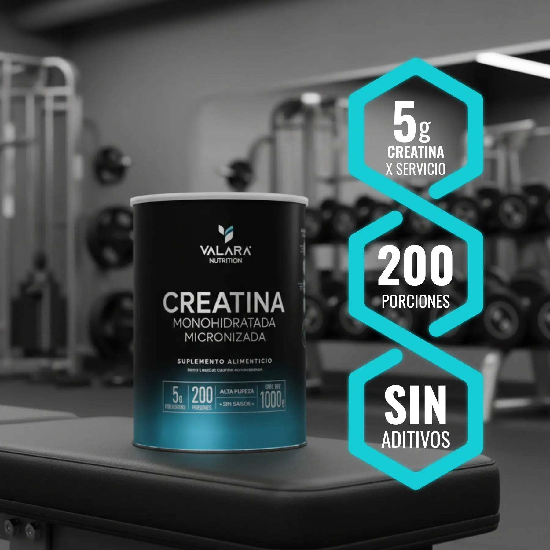 Creatina Monohidratada Valara 1Kg, Alta pureza, 200 Porciones