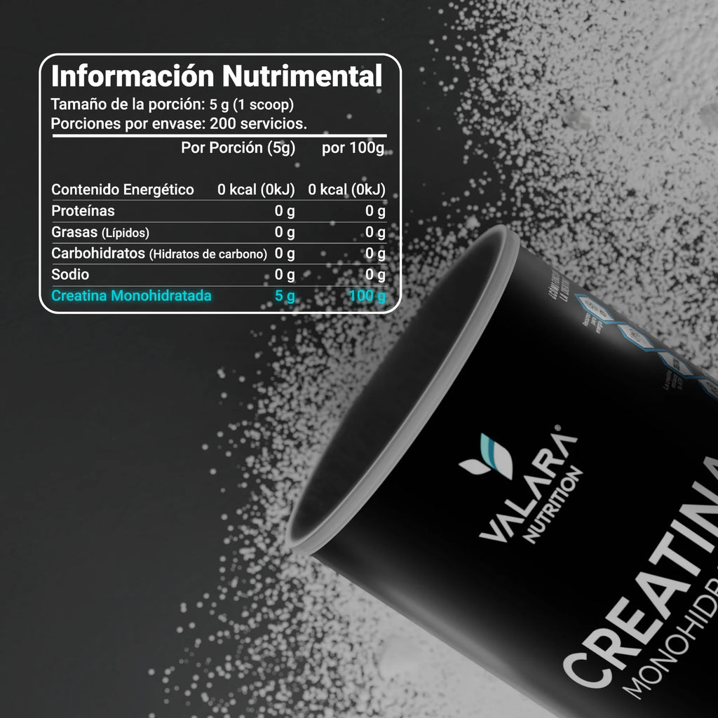 Creatina Monohidratada Valara 1Kg, Alta pureza, 200 Porciones