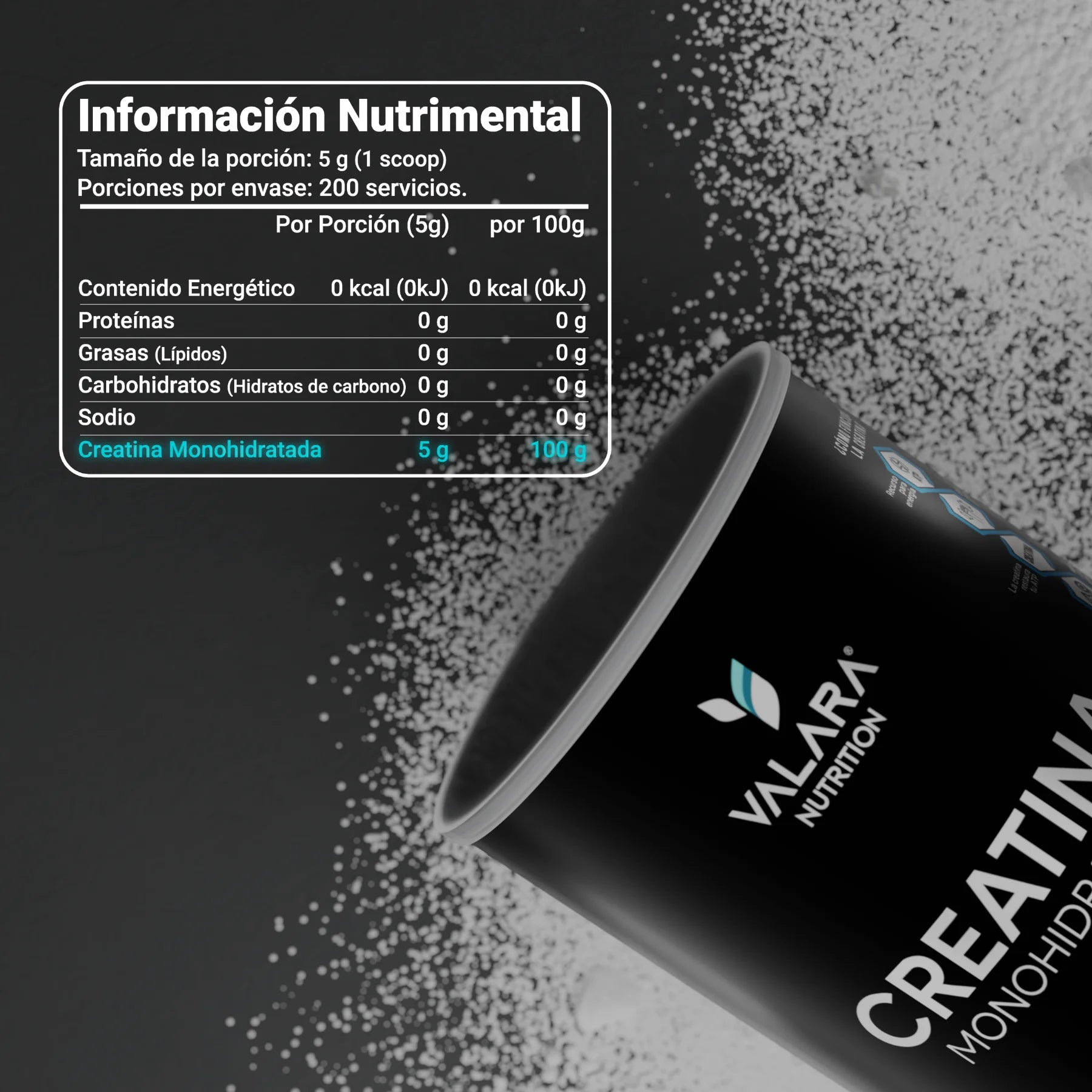 Creatina Monohidratada Valara 1Kg, Alta pureza, 200 Porciones
