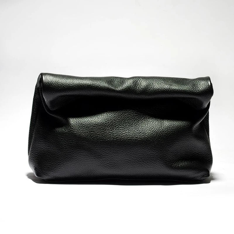 Bolso de mano de piel de vaca 100% auténtica para mujer, bolso de diseñador plegable, bolso con asa magnética Simple