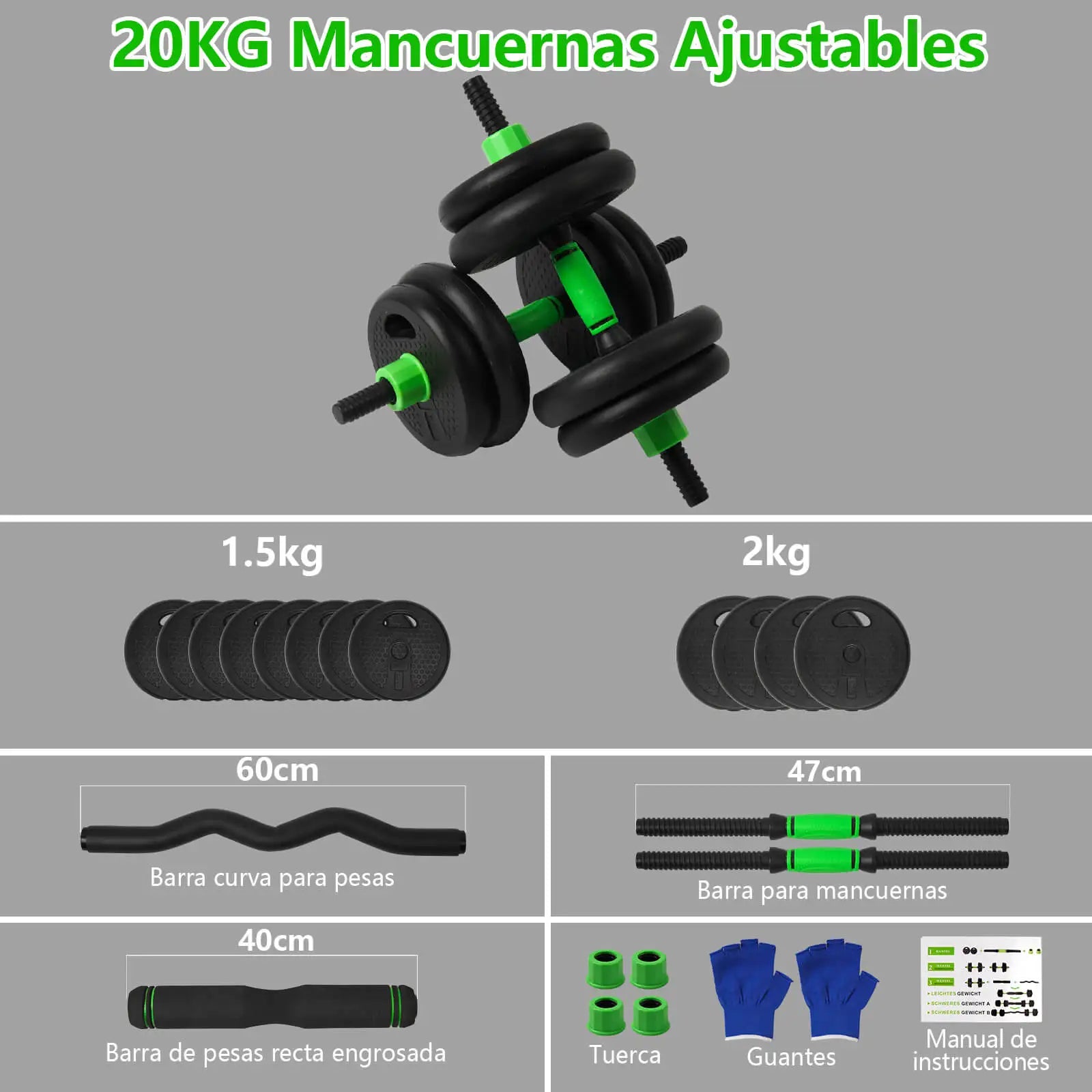 Juego de mancuernas ajustables de 10-40 kg para fitness con barras suaves gruesas antideslizantes multifunción para uso doméstico