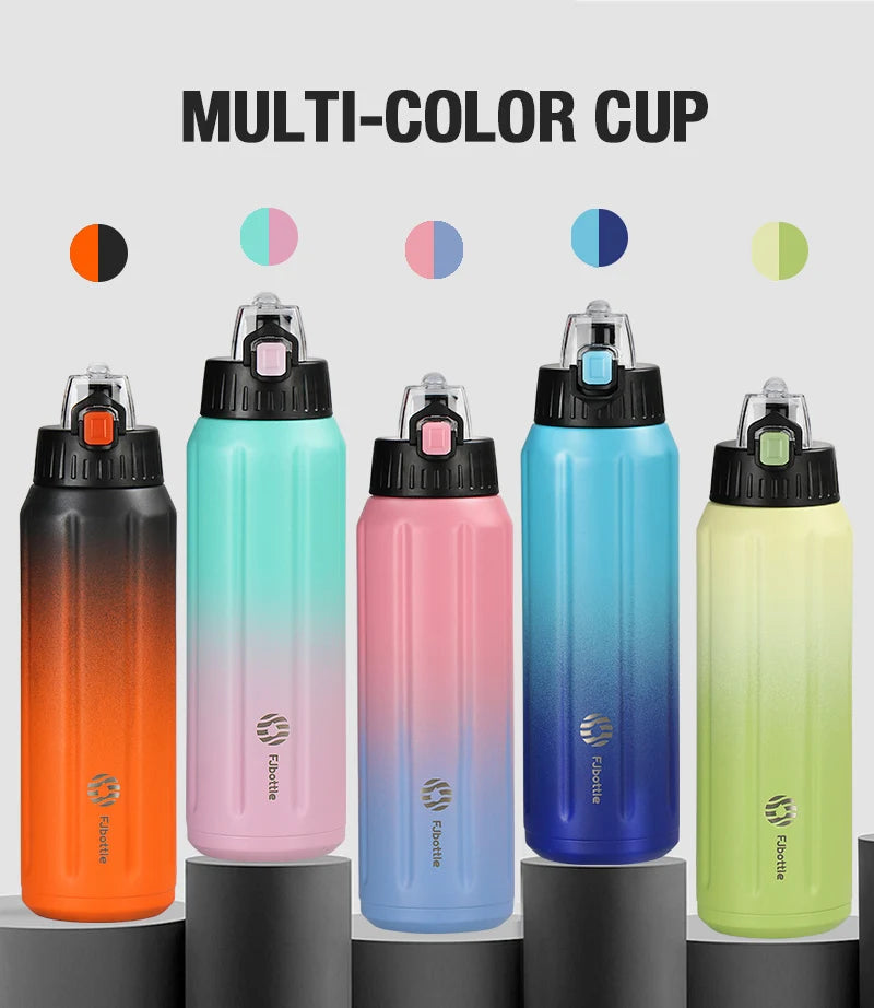FEIJIAN Termo de doble pared, botella deportiva, 600 ml, acero inoxidable 18/10, termo, vaso aislado, a prueba de fugas, personalizado