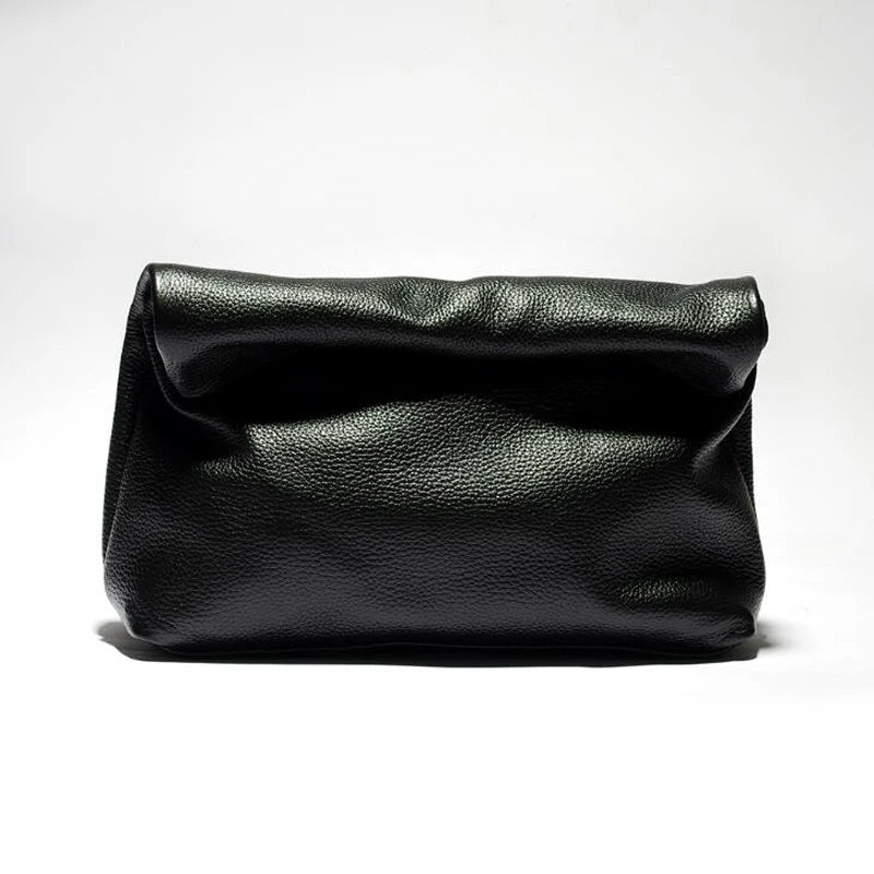 Bolso de mano de piel de vaca 100% auténtica para mujer, bolso de diseñador plegable, bolso con asa magnética Simple