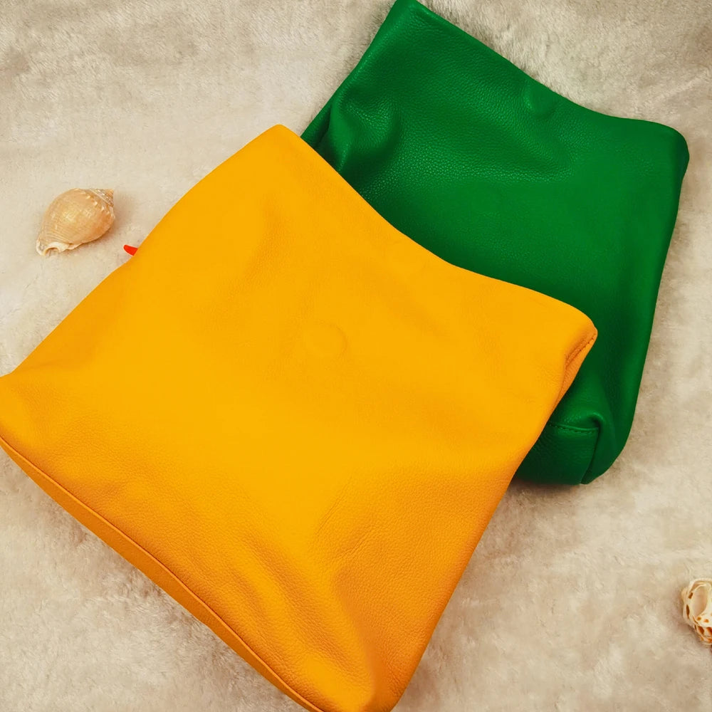 Bolso de mano de piel de vaca 100% auténtica para mujer, bolso de diseñador plegable, bolso con asa magnética Simple