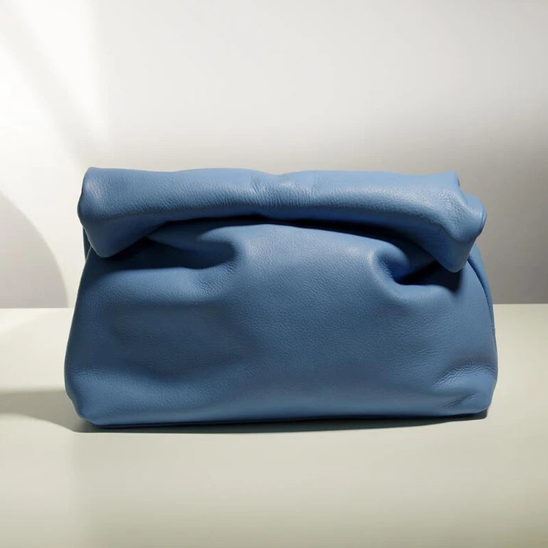 Bolso de mano de piel de vaca 100% auténtica para mujer, bolso de diseñador plegable, bolso con asa magnética Simple