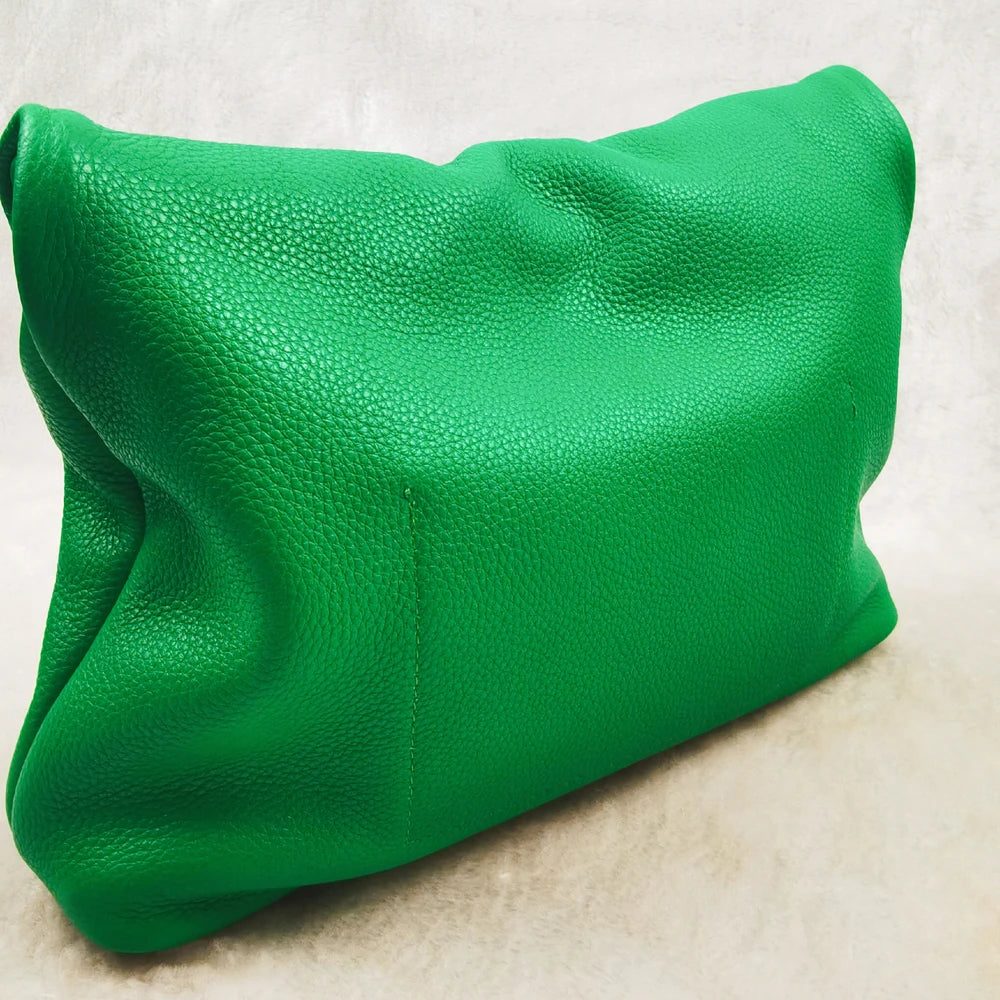Bolso de mano de piel de vaca 100% auténtica para mujer, bolso de diseñador plegable, bolso con asa magnética Simple