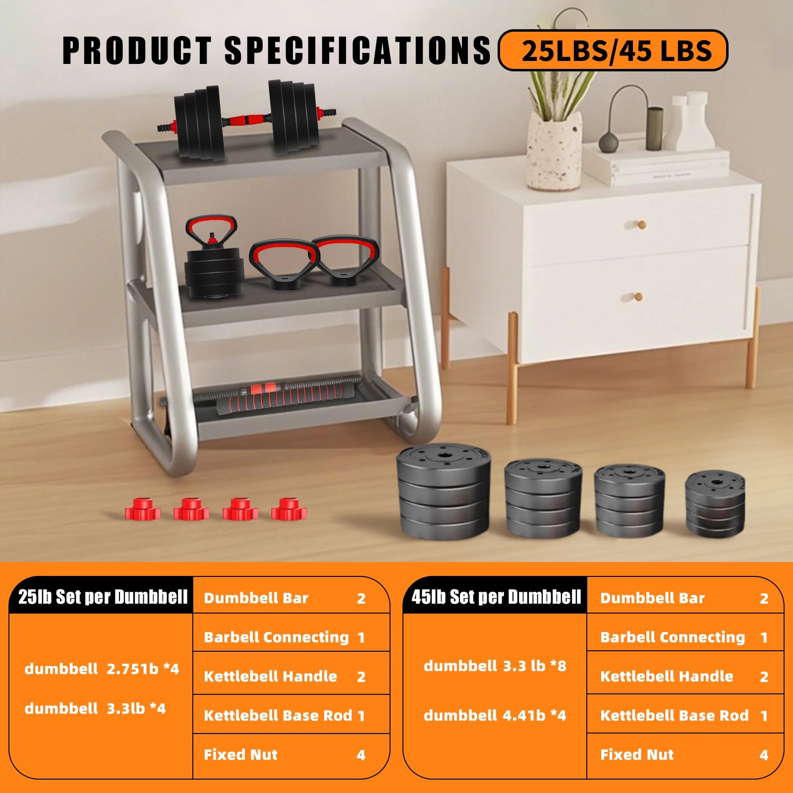 Eco-Friendly Steel Adjustable Dumbbells Rubber-Covered Unisex Home Exercise Arms Fitness 90lb Weight System