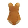 Body sexy de terciopelo sin tirantes mujer, escote en forma de corazón, espalda descubierta, con cordones, escote en V, para fiesta