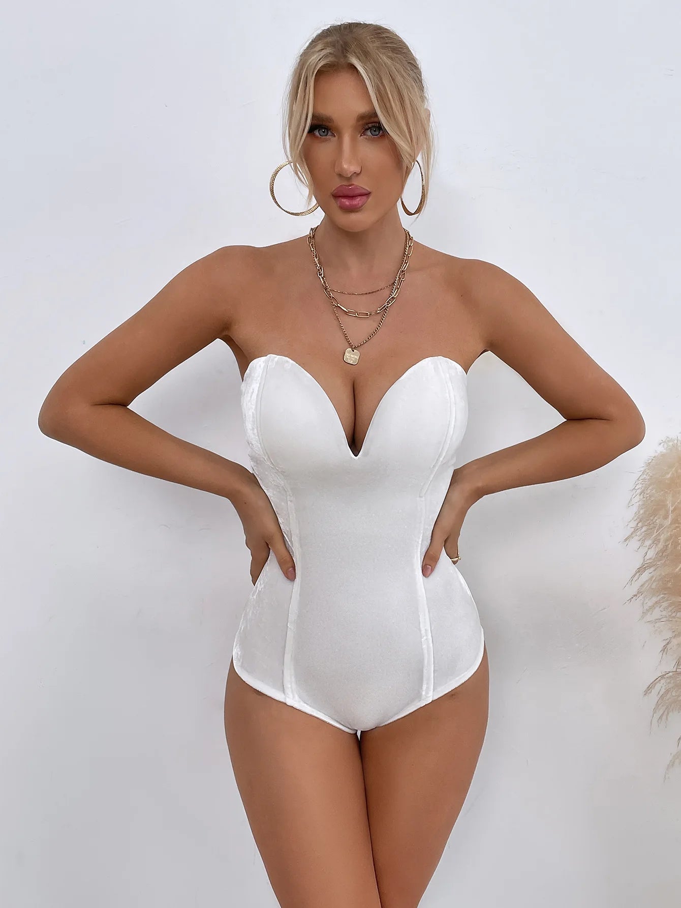 Body sexy de terciopelo sin tirantes mujer, escote en forma de corazón, espalda descubierta, con cordones, escote en V, para fiesta