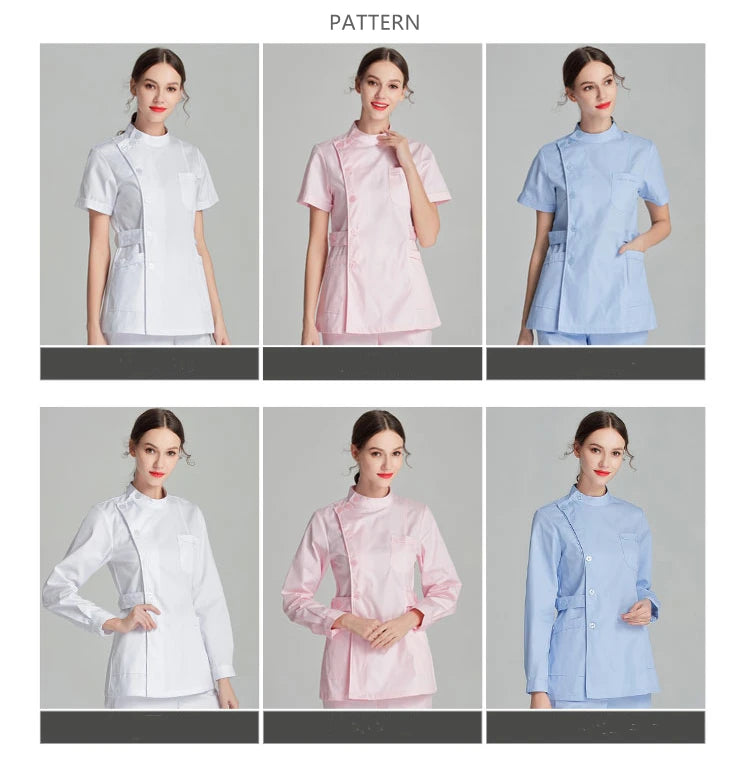 Uniformes de enfermera de manga larga azul, bata de laboratorio, uniforme de médico para mujer, prendas de vestir, ropa médica, ropa de trabajo de salón de belleza