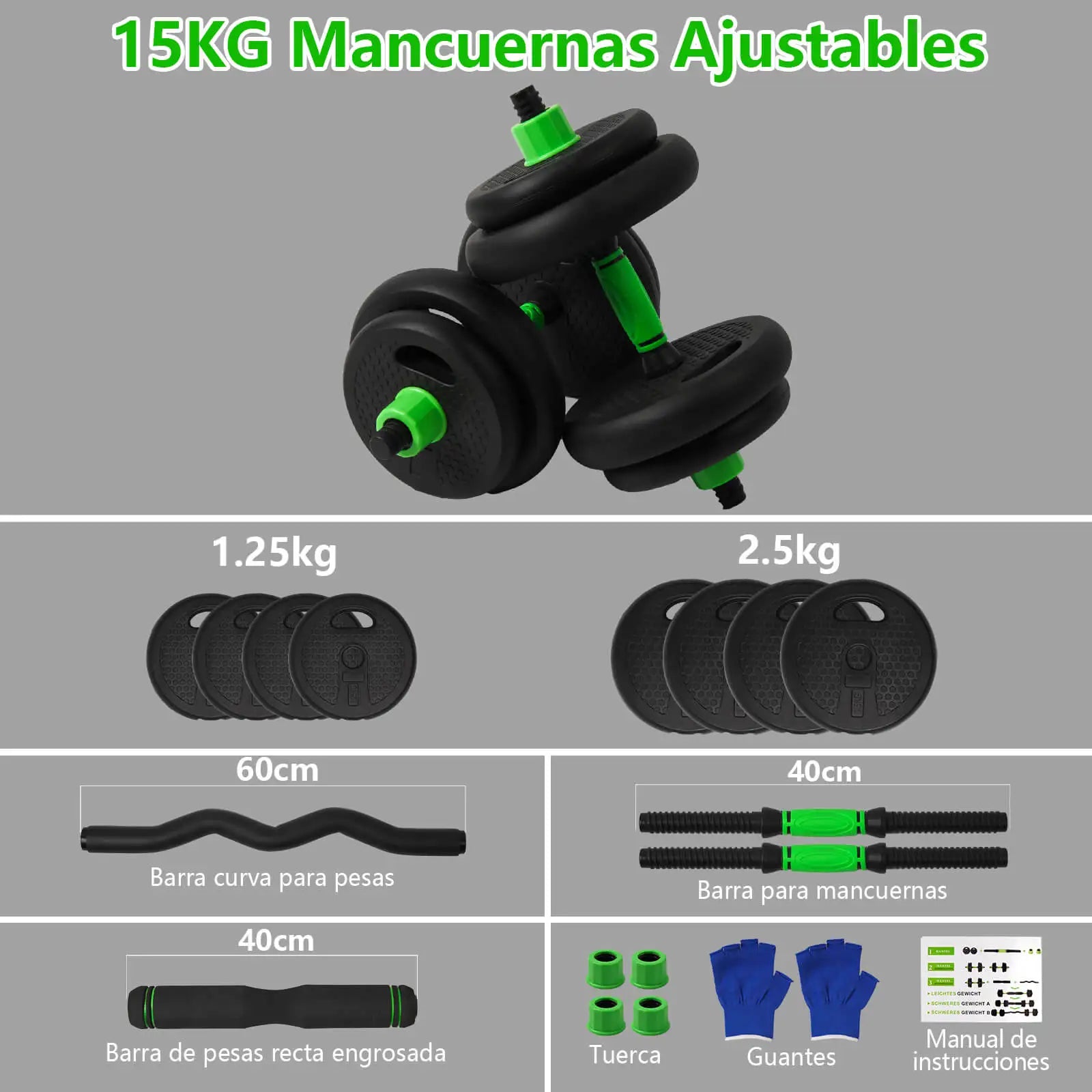 Juego de mancuernas ajustables de 10-40 kg para fitness con barras suaves gruesas antideslizantes multifunción para uso doméstico