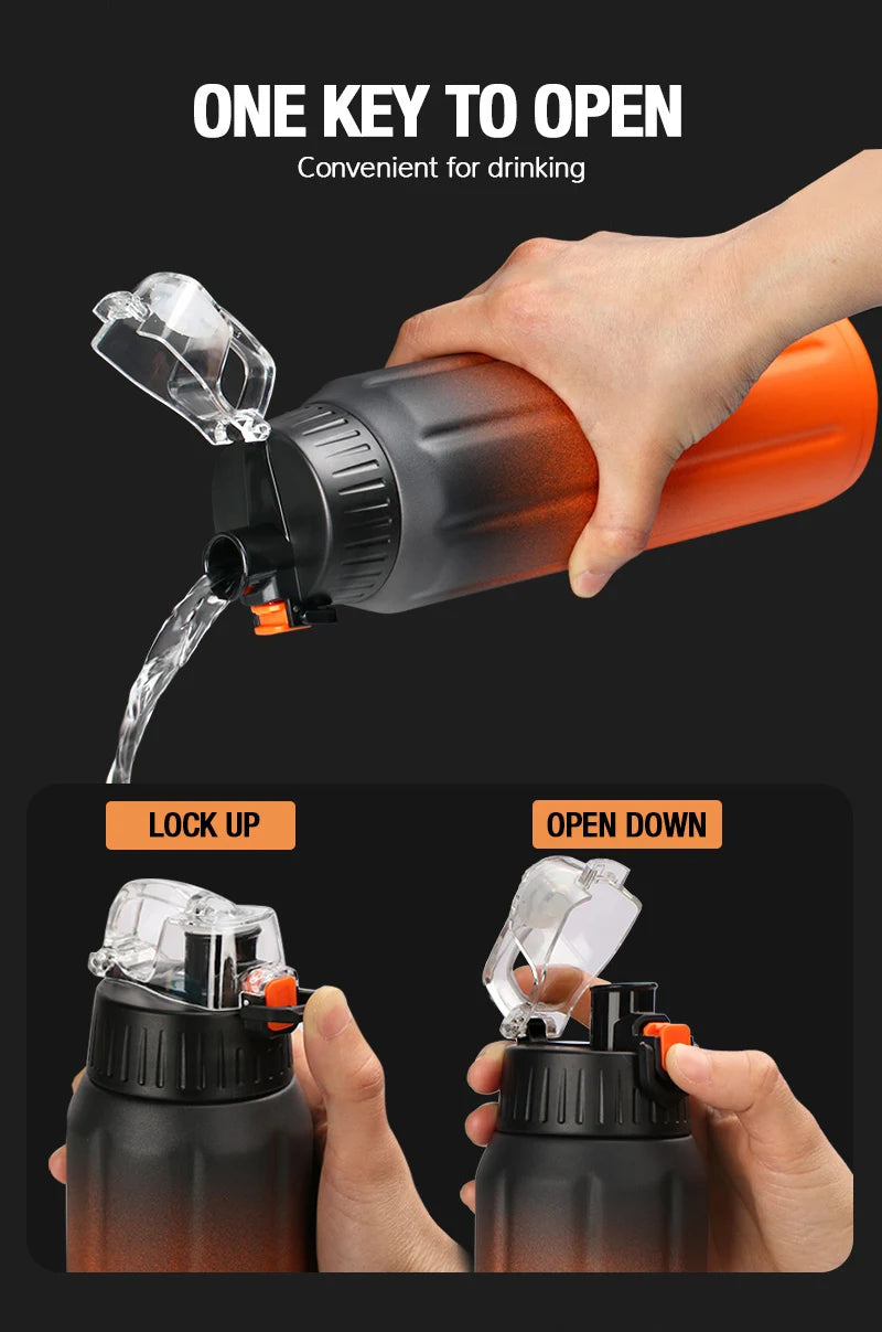 FEIJIAN Termo de doble pared, botella deportiva, 600 ml, acero inoxidable 18/10, termo, vaso aislado, a prueba de fugas, personalizado