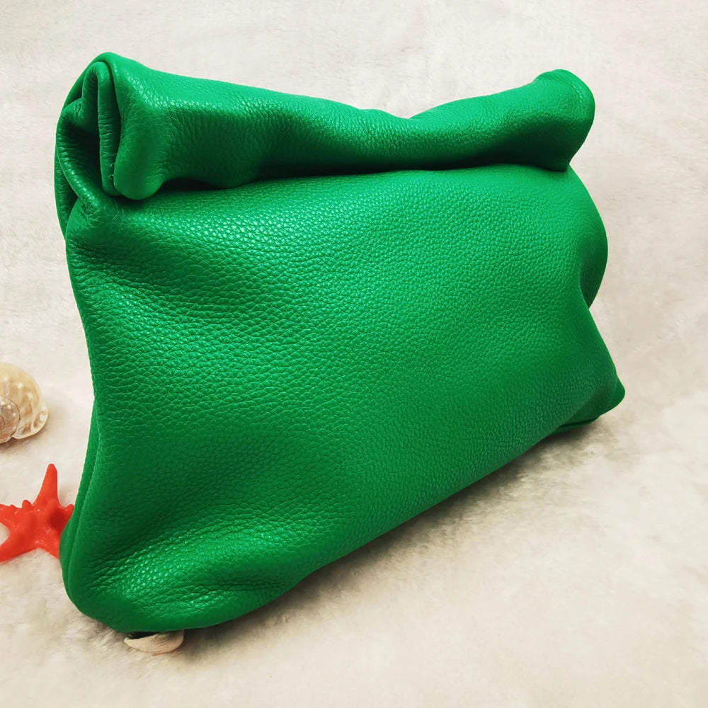 Bolso de mano de piel de vaca 100% auténtica para mujer, bolso de diseñador plegable, bolso con asa magnética Simple