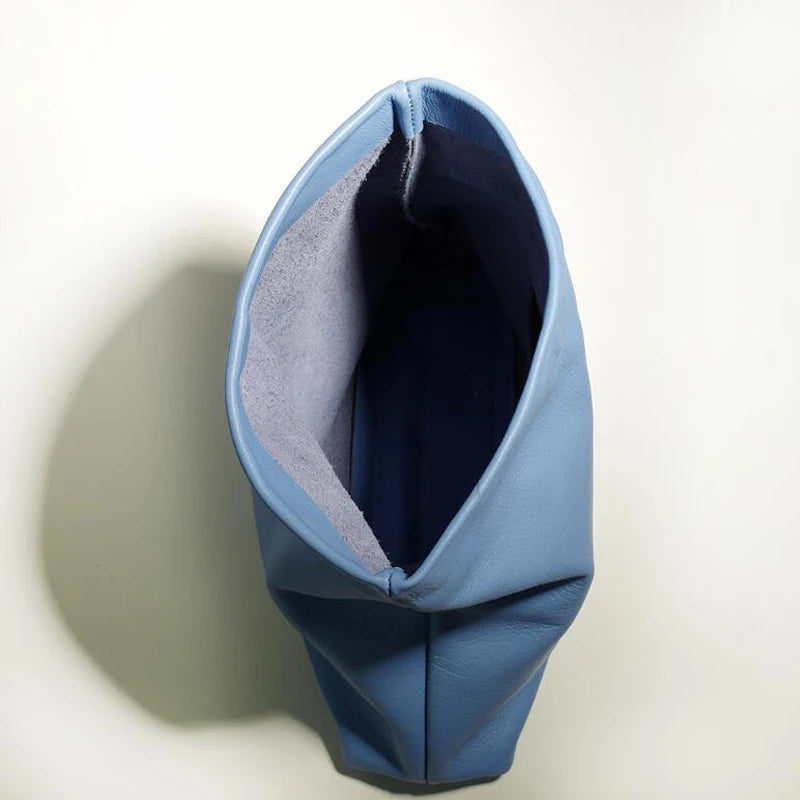 Bolso de mano de piel de vaca 100% auténtica para mujer, bolso de diseñador plegable, bolso con asa magnética Simple