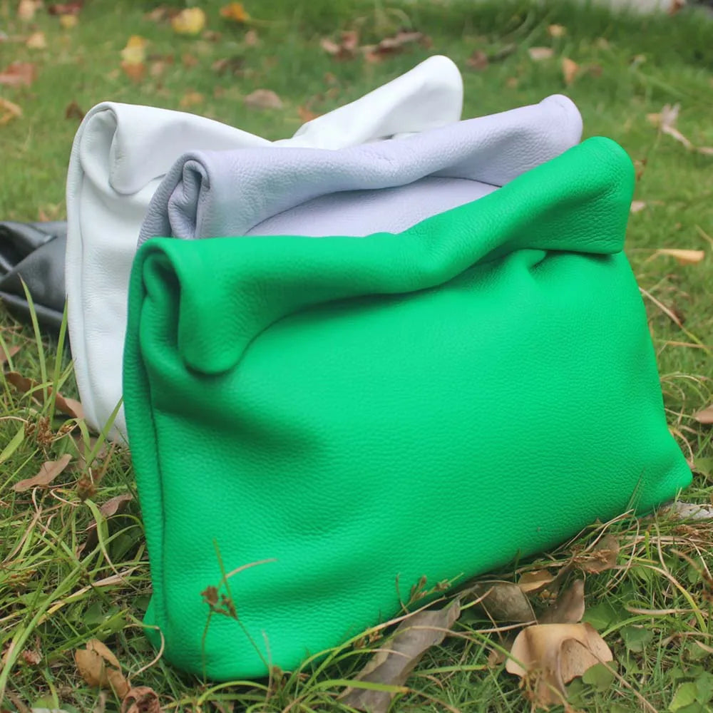 Bolso de mano de piel de vaca 100% auténtica para mujer, bolso de diseñador plegable, bolso con asa magnética Simple