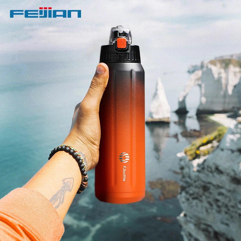 FEIJIAN Termo de doble pared, botella deportiva, 600 ml, acero inoxidable 18/10, termo, vaso aislado, a prueba de fugas, personalizado