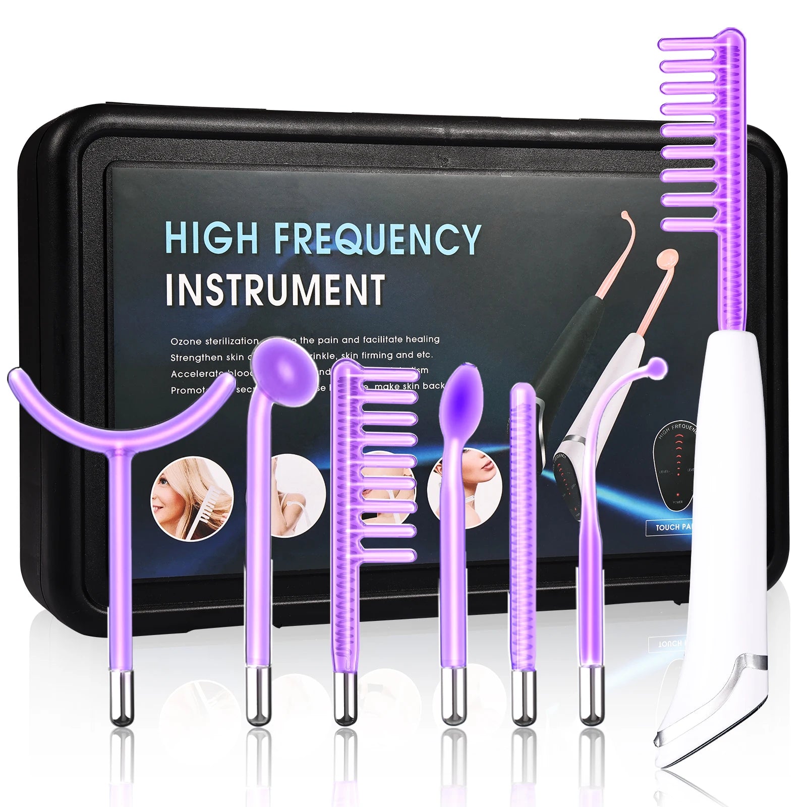Máquina Facial de alta frecuencia con Panel táctil 6 en 1, varita de electroterapia para el cabello, tratamiento de argón, cuidado de la piel del acné