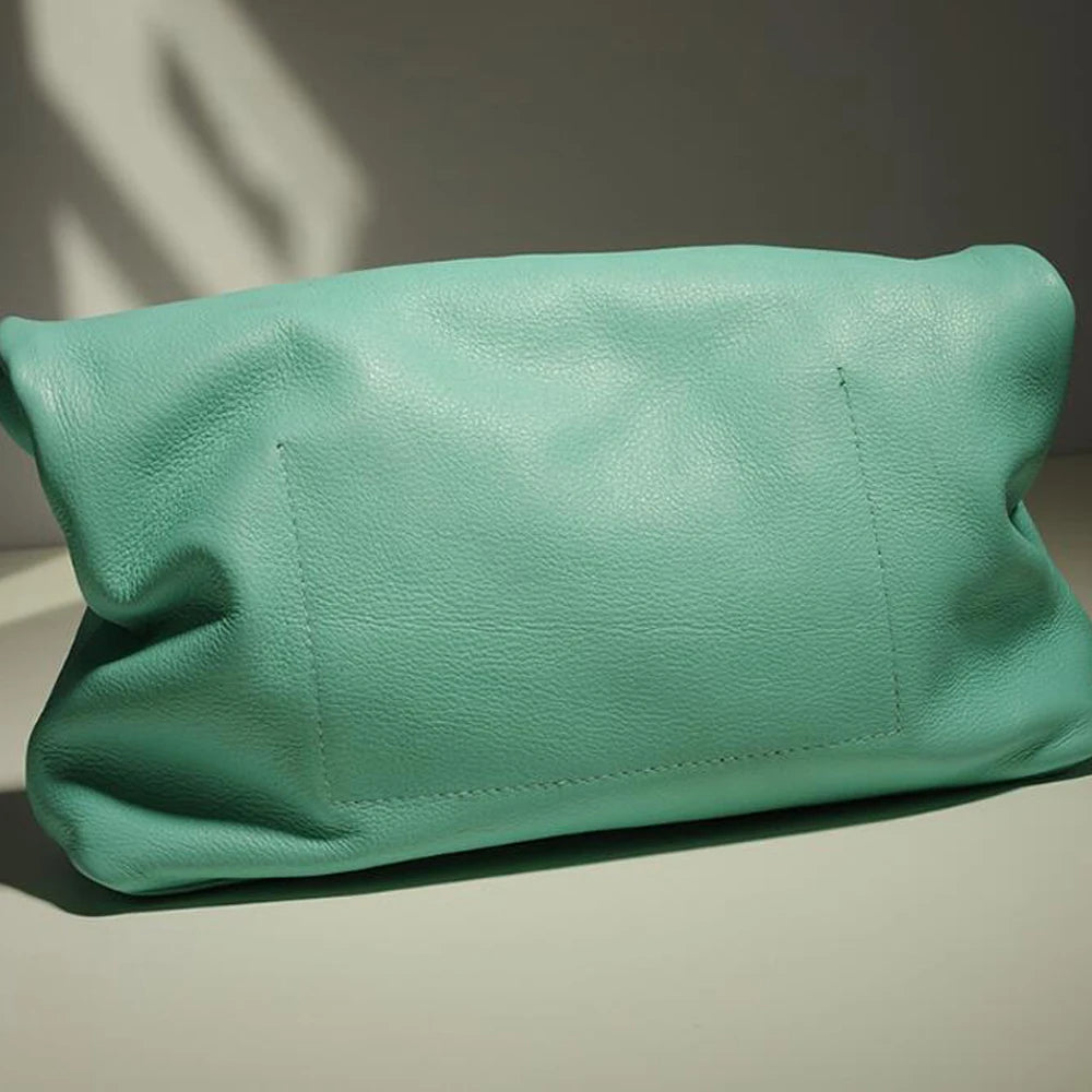 Bolso de mano de piel de vaca 100% auténtica para mujer, bolso de diseñador plegable, bolso con asa magnética Simple