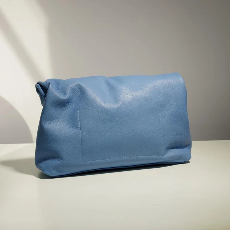 Bolso de mano de piel de vaca 100% auténtica para mujer, bolso de diseñador plegable, bolso con asa magnética Simple