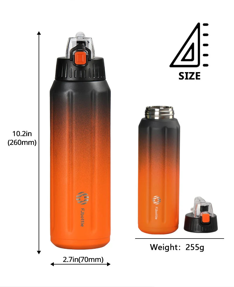 FEIJIAN Termo de doble pared, botella deportiva, 600 ml, acero inoxidable 18/10, termo, vaso aislado, a prueba de fugas, personalizado
