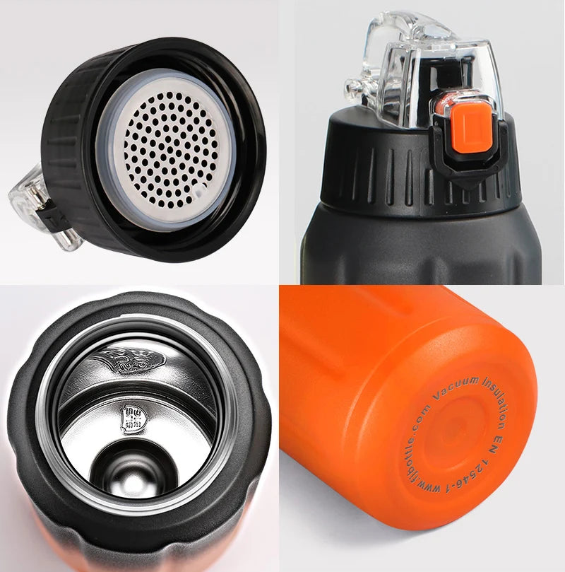 FEIJIAN Termo de doble pared, botella deportiva, 600 ml, acero inoxidable 18/10, termo, vaso aislado, a prueba de fugas, personalizado