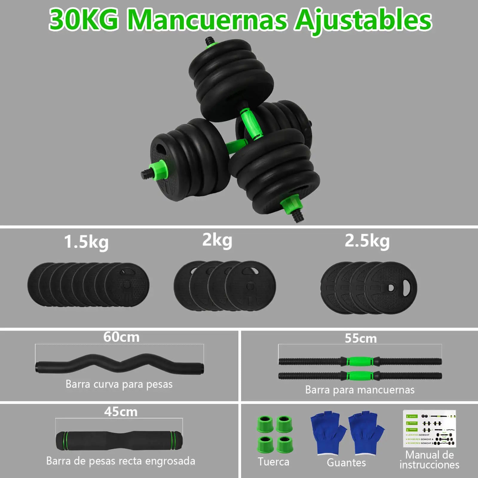 Juego de mancuernas ajustables de 10-40 kg para fitness con barras suaves gruesas antideslizantes multifunción para uso doméstico