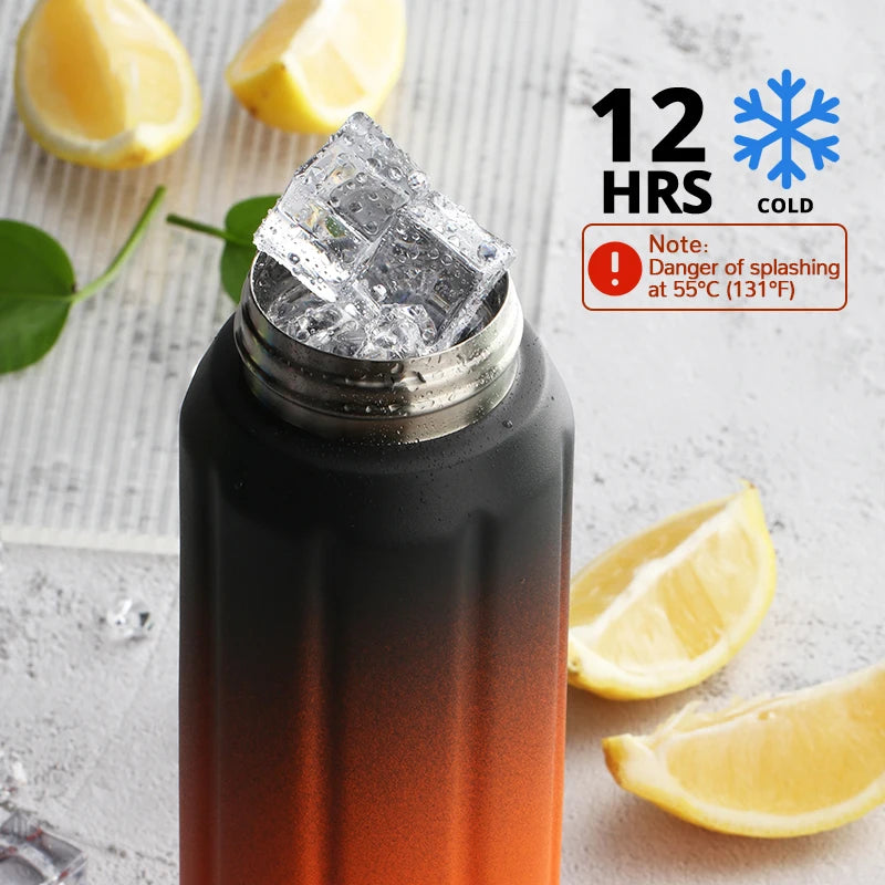 FEIJIAN Termo de doble pared, botella deportiva, 600 ml, acero inoxidable 18/10, termo, vaso aislado, a prueba de fugas, personalizado