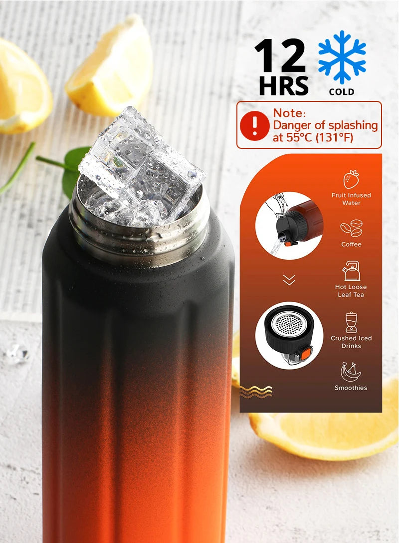 FEIJIAN Termo de doble pared, botella deportiva, 600 ml, acero inoxidable 18/10, termo, vaso aislado, a prueba de fugas, personalizado