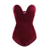 Body sexy de terciopelo sin tirantes mujer, escote en forma de corazón, espalda descubierta, con cordones, escote en V, para fiesta