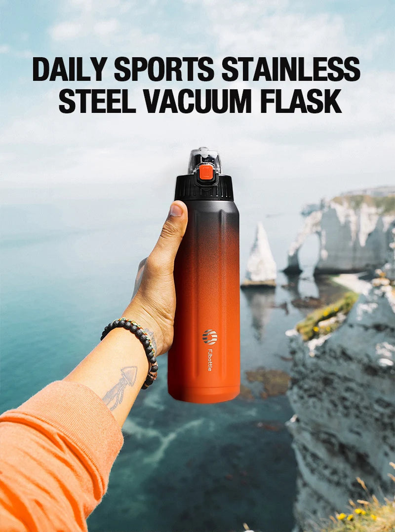 FEIJIAN Termo de doble pared, botella deportiva, 600 ml, acero inoxidable 18/10, termo, vaso aislado, a prueba de fugas, personalizado