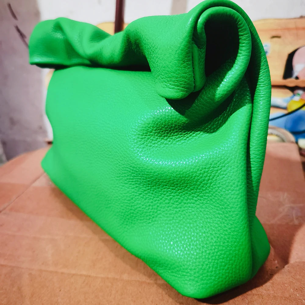 Bolso de mano de piel de vaca 100% auténtica para mujer, bolso de diseñador plegable, bolso con asa magnética Simple
