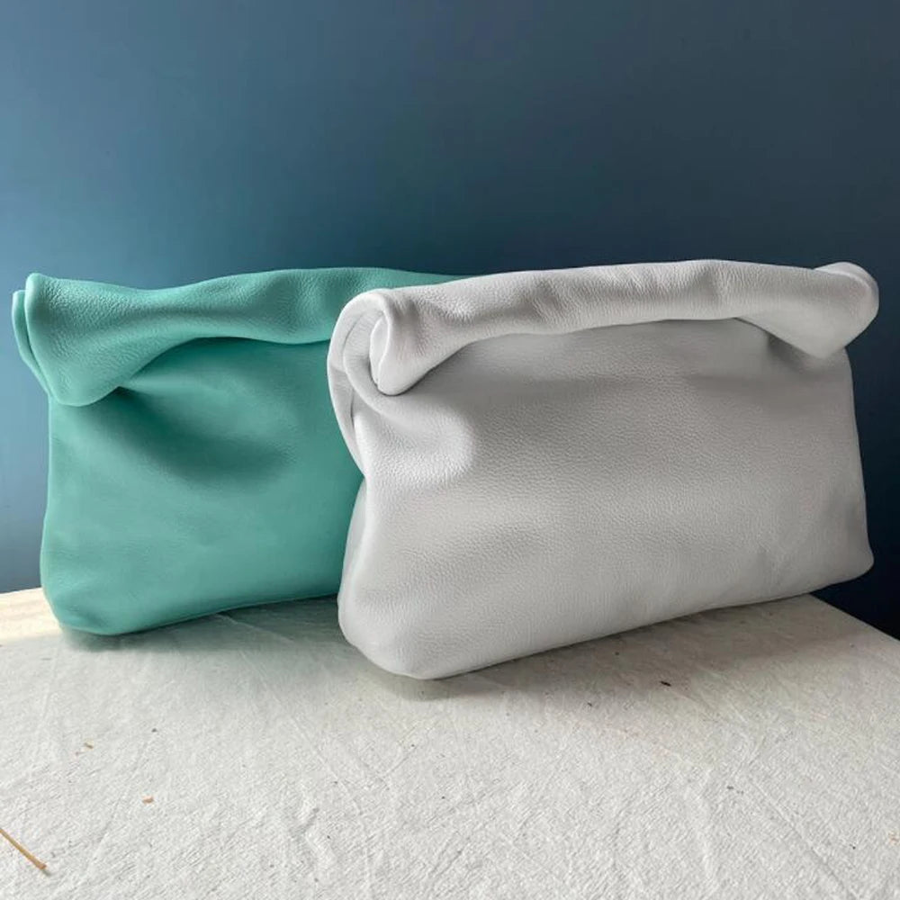 Bolso de mano de piel de vaca 100% auténtica para mujer, bolso de diseñador plegable, bolso con asa magnética Simple