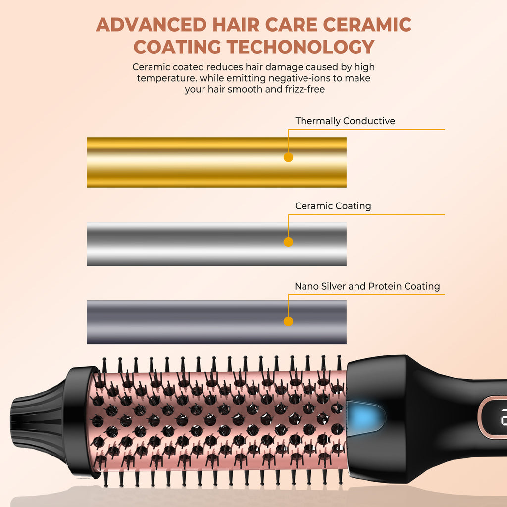 Cepillo térmico 3 en 1, cepillo redondo ónico calentado, rizador/plancha de pelo iónico con rizador de pelo antiescaldaduras, herramientas de peinado
