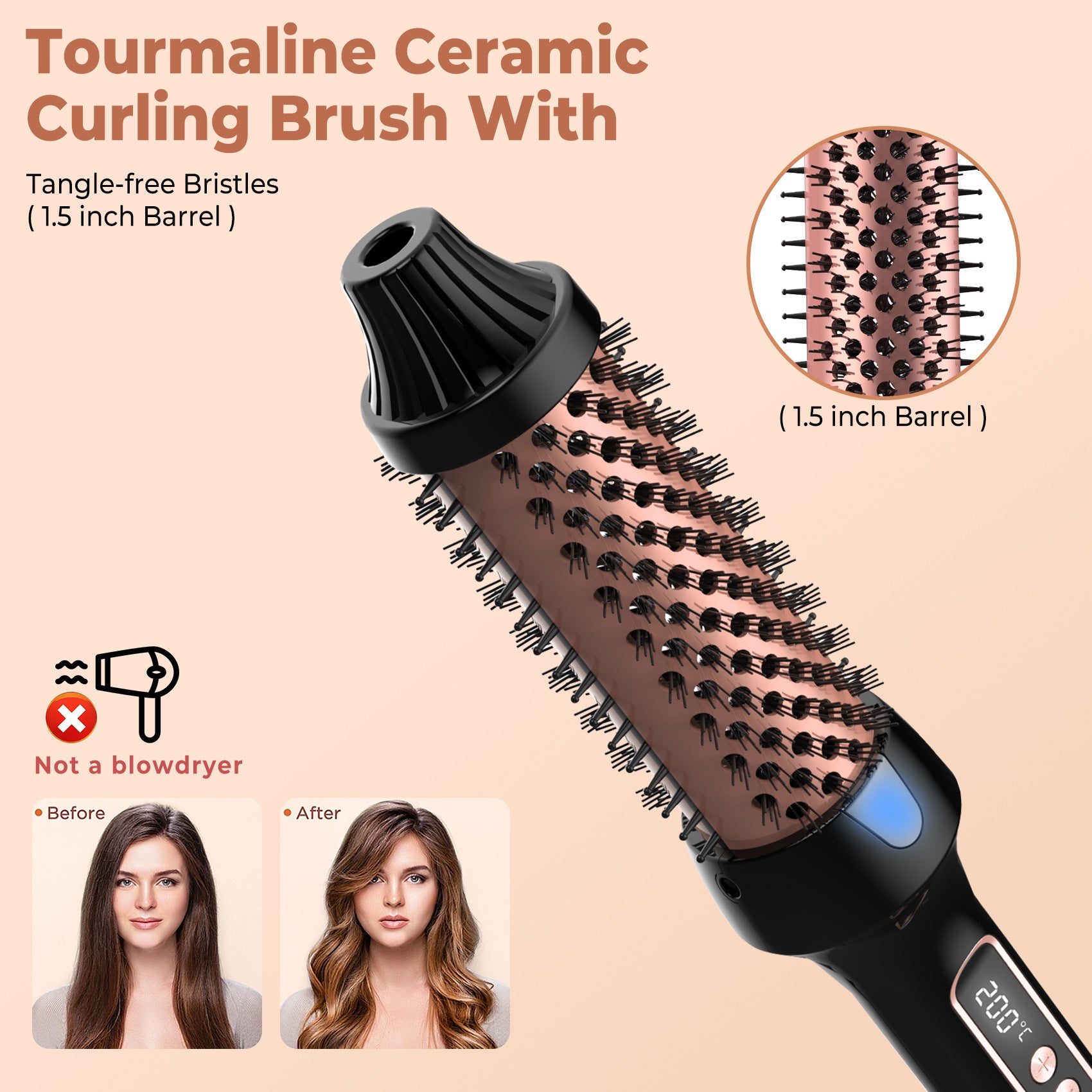 Cepillo térmico 3 en 1, cepillo redondo ónico calentado, rizador/plancha de pelo iónico con rizador de pelo antiescaldaduras, herramientas de peinado