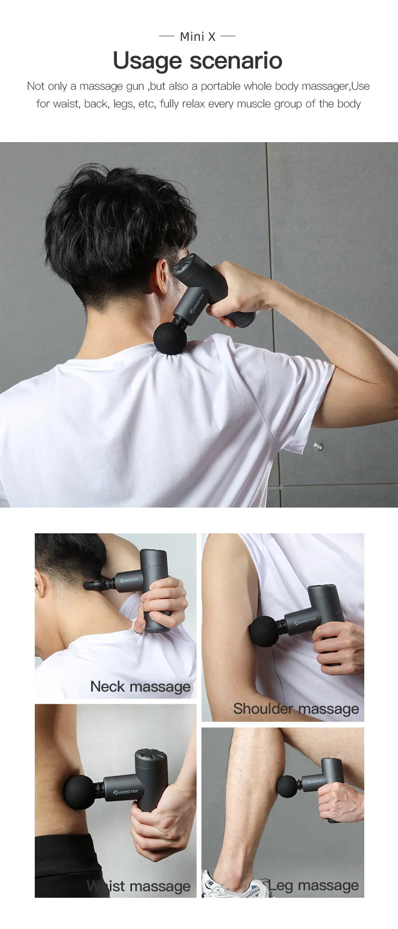 Booster Mini X pistola de masaje percusión masajeador de espalda y cuello vibradores eléctricos portátil Fitness Mini máquina de masaje corporal