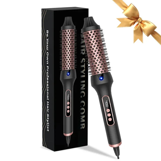 Cepillo térmico 3 en 1, cepillo redondo ónico calentado, rizador/plancha de pelo iónico con rizador de pelo antiescaldaduras, herramientas de peinado
