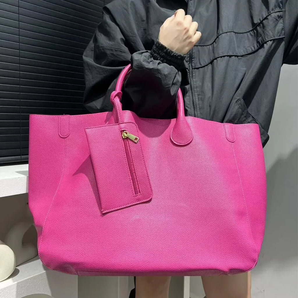 Bolso de mano de gran tamaño de cuero vegano a la moda para mujer con gran capacidad, bolso de compras simple y versátil