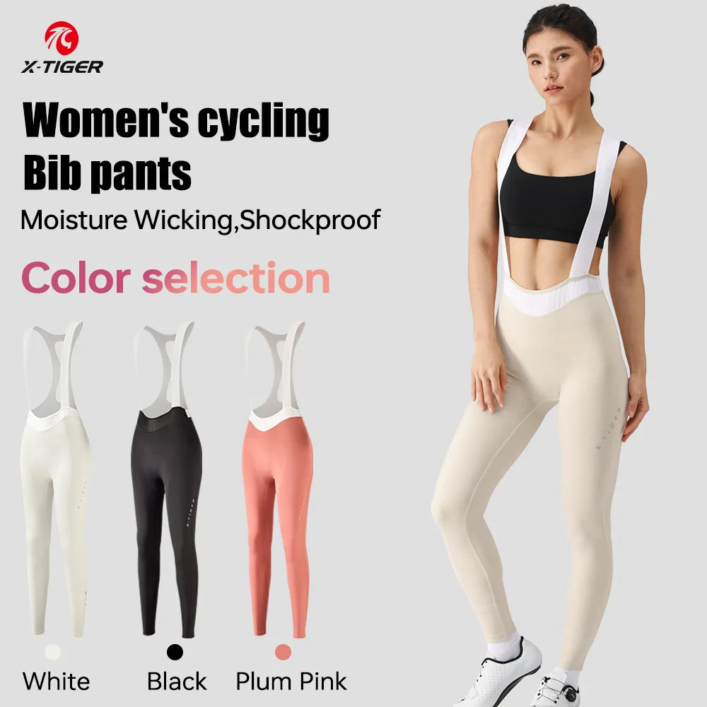 X-TIGER pantalones con pechera de ciclismo profesional para mujer, pantalones para bicicleta de montaña y carretera, medias transpirables con absorción de impacto para primavera y otoño