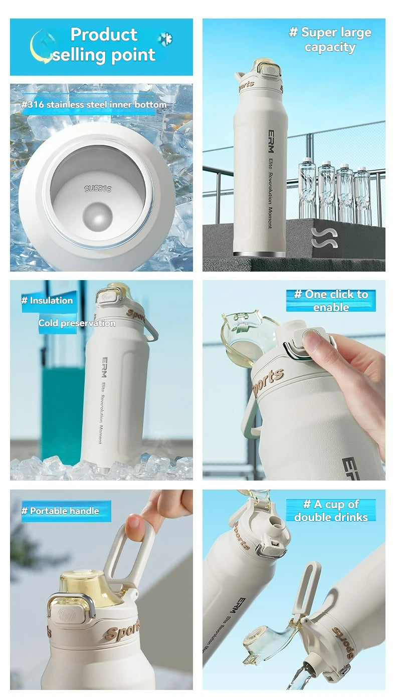 Botella de agua con aislamiento de 1,5 l, taza con aislamiento frío y caliente de acero inoxidable, termo al vacío, frascos de doble pared