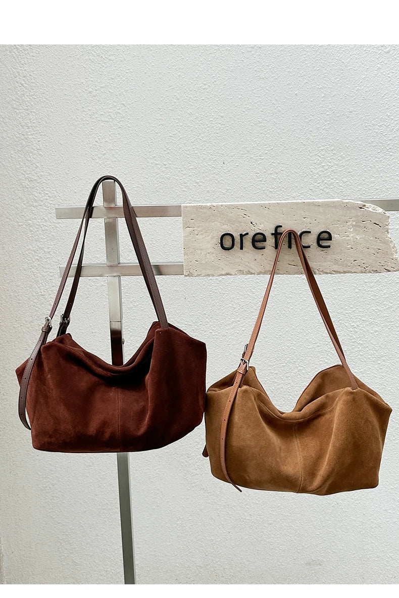 Bandoleras de piel auténtica de vaca de ante para mujer, bandolera de piel de vaca suave, diseño femenino, bolso de viaje perezoso de lujo