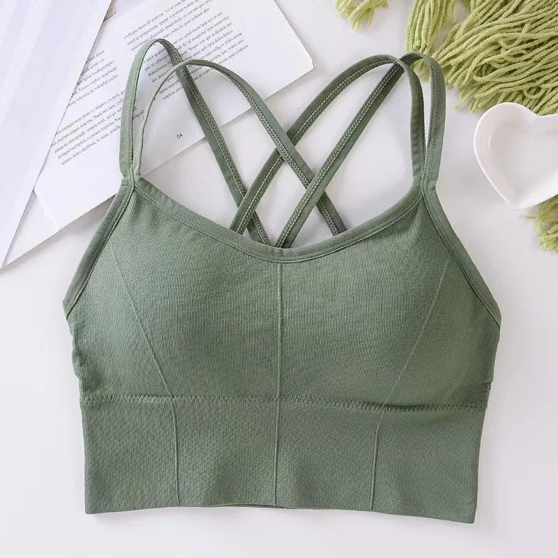 Tops sexis para mujer, camiseta sin mangas con tirantes cruzados en la espalda, Sujetador deportivo Push Up para correr, sujetador de Yoga de Color sólido suave transpirable para Fitness y belleza