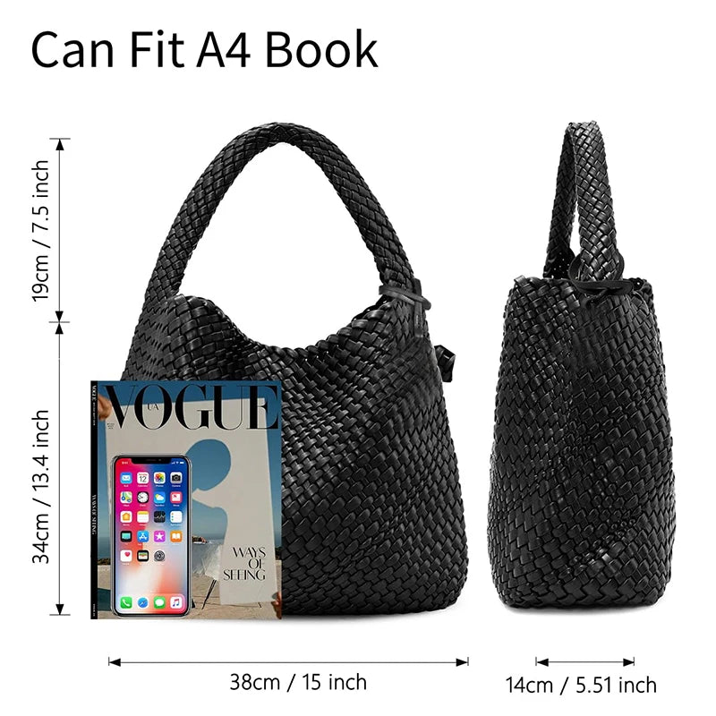 Bolso de mano tejido para mujer, bolso grande tejido, bandolera de cuero suave, bolso de trabajo, comprador, bolso de viaje de playa de verano con monedero