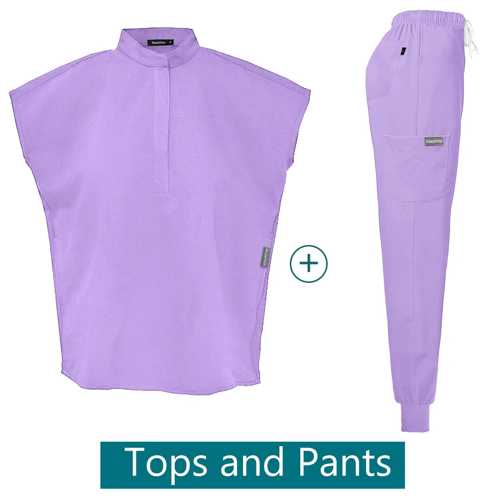 Conjuntos de uniformes médicos para enfermería, ropa de trabajo para Hospital, batas quirúrgicas de Color sólido, Top exfoliante transpirable, pantalones para correr, traje