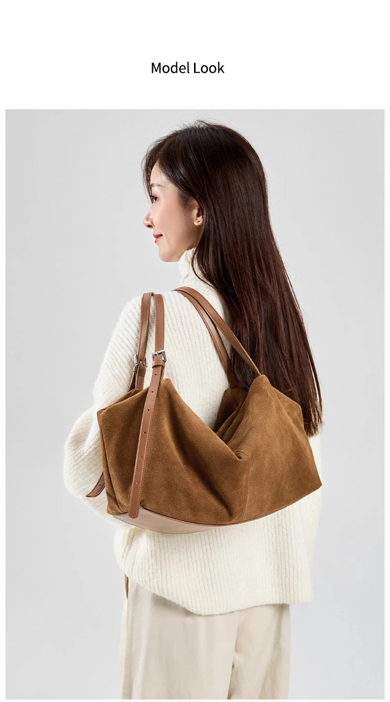 Bandoleras de piel auténtica de vaca de ante para mujer, bandolera de piel de vaca suave, diseño femenino, bolso de viaje perezoso de lujo