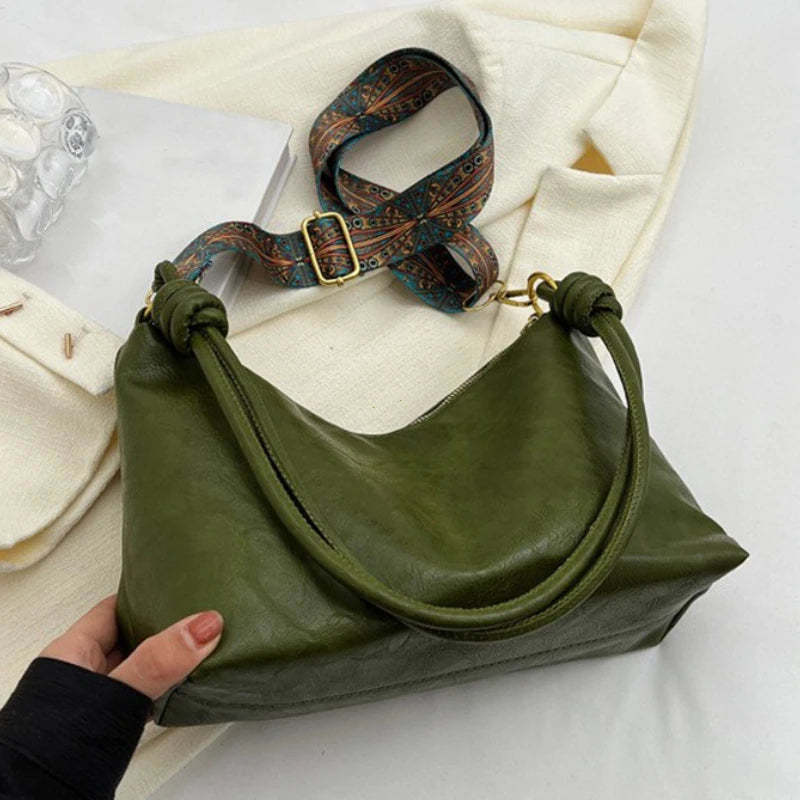 Nuevo bolso de mujer a la moda, textura de cuero suave de alta gama, bolso de un solo hombro, bolso cruzado para mujer, hombro ancho geométrico