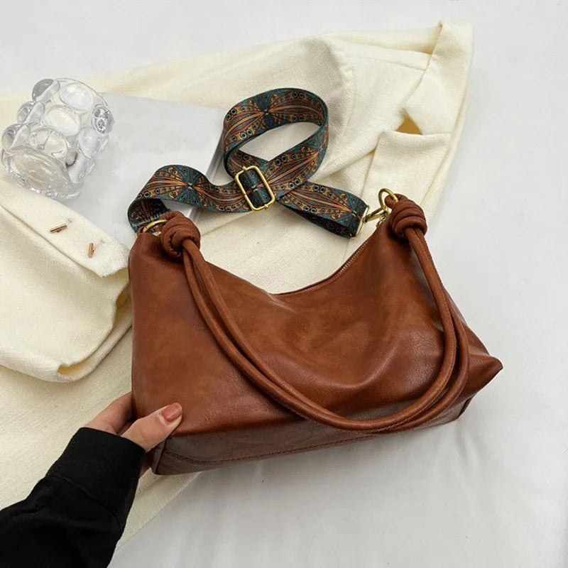 Nuevo bolso de mujer a la moda, textura de cuero suave de alta gama, bolso de un solo hombro, bolso cruzado para mujer, hombro ancho geométrico