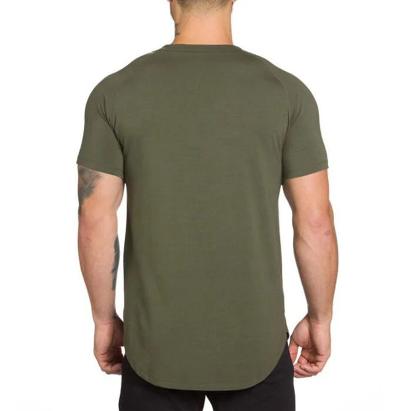 Ropa deportiva para gimnasio, culturismo, entrenamiento muscular, pantalón corto informal para hombre, ropa de algodón de manga, camisetas ajustadas transpirables para Fitness de verano